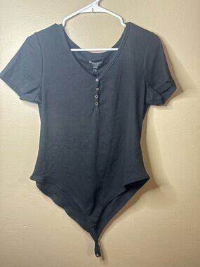 Brave Soul Black Short Sleeve Ribbed Henley Bodysuit